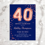 Invitación 40.º cumpleaños - Rosa de la Marina de los Globos<br><div class="desc">40.ª invitación a la fiesta de cumpleaños. Elegante diseño en falso oro rosa purpurina y azul marino. Características de la tarjeta de invitación rosa oro número 40 globos y tipo de letra del guión. Perfecto para una elegante celebración de cumpleaños. Mándame un mensaje si necesitas edad personalizado.</div>