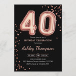 Invitación 40.º cumpleaños - Rosa Globos de Oro Negro<br><div class="desc">40.ª invitación a la fiesta de cumpleaños. Elegante diseño en falso rosa purpurina dorado y negro. Características de la tarjeta de invitación rosa oro número 40 globos y tipo de letra del guión. Perfecto para una elegante celebración de cumpleaños. Mándame un mensaje si necesitas edad personalizado.</div>