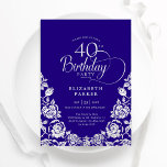 Invitación 40.º cumpleaños Rosas de Plata Púrpura<br><div class="desc">Púrpura plata elegante 40 cumpleaños invitación a fiesta. Diseño elegante con rosas, Relieve metalizado falso plateado y tipo de letra de guión tipográfico. La carta de invitación a la moda es perfecta para una elegante celebración de cumpleaños femenina. Personaliza con tus propios detalles. Se puede personalizar a cualquier edad. Invitaciones...</div>