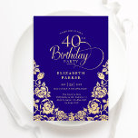 Invitación 40.º cumpleaños Rosas Purple Gold<br><div class="desc">Elegante y púrpura de oro en 40 cumpleaños. Diseño elegante con rosas, Relieve metalizado de oro falso y tipo de letra de guión de tipografía. La carta de invitación a la moda es perfecta para una elegante celebración de cumpleaños femenina. Personaliza con tus propios detalles. Se puede personalizar a cualquier...</div>