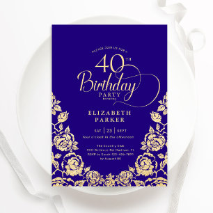 Invitación 40.º cumpleaños Rosas Purple Gold