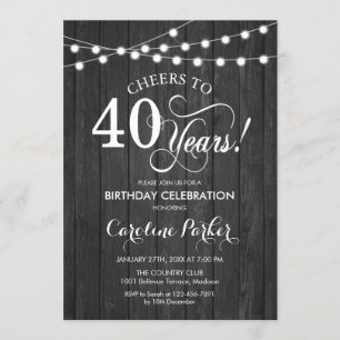 Invitación 40.º Cumpleaños - Rústico Patrón de Madera Gris