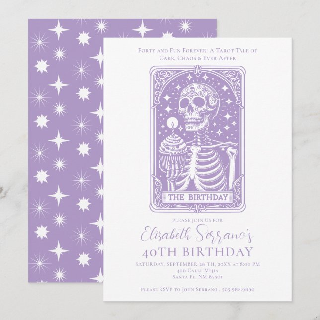 Invitación 40.º cumpleaños Tarot Lavender gótico (Anverso / Reverso)