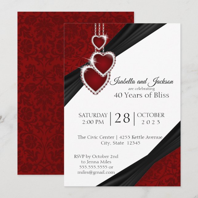 Invitación 40.º diseño de aniversario de Ruby (Anverso / Reverso)