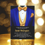 Invitación 40.º evento de cumpleaños Royal Blue and Gold Tuxe<br><div class="desc">Celebre con estilo esta invitación al evento de cumpleaños Royal Blue y Gold Tuxedo, exuberante elegancia y sofisticación. El elegante fondo negro y los brillantes acentos dorados marcan la tónica de una aventura de lujo, perfecta para una celebración de un hito. Con su refinado diseño inspirado en el esmoquin, esta...</div>