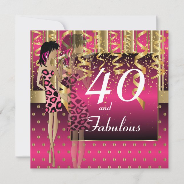 Invitación 40.º Fiesta de cócteles Chica de cumpleaños | Rosa (Anverso)
