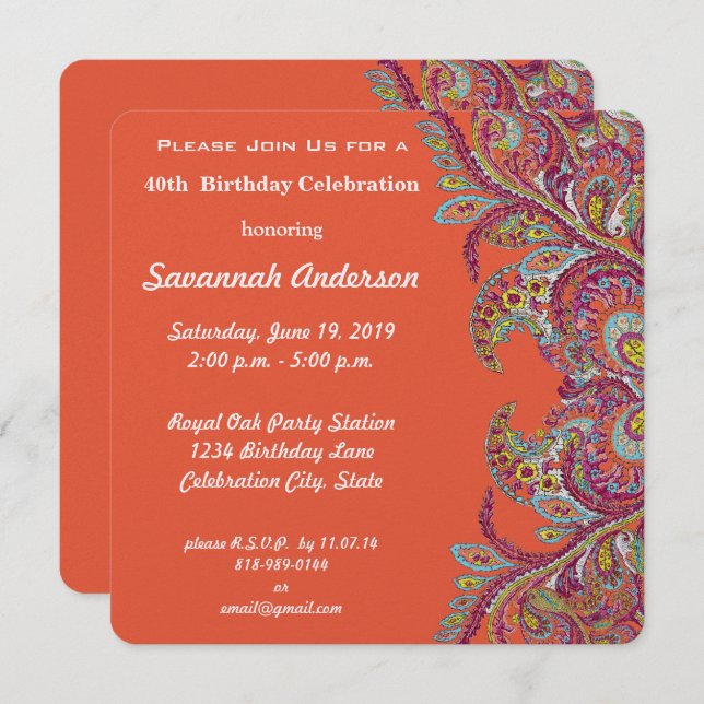Invitación 40.º Fiesta de cumpleaños (Anverso / Reverso)