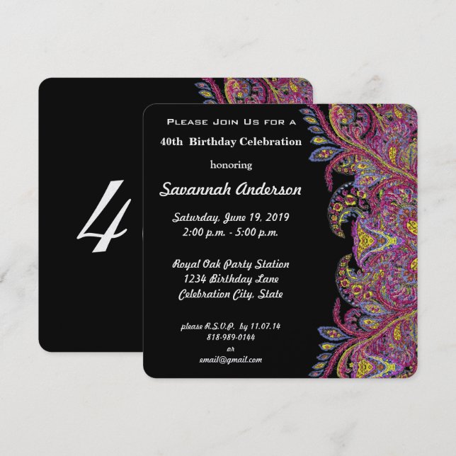 Invitación 40.º Fiesta de cumpleaños (Anverso / Reverso)