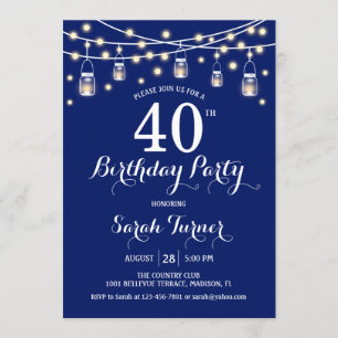 Invitación 40.º Fiesta de cumpleaños - Azul marino
