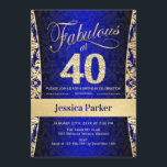 Invitación 40.º Fiesta de cumpleaños - Azul real de oro<br><div class="desc">40.ª invitación a la fiesta de cumpleaños en azul real y oro. Elegante carta de invitación con oro falso purpurina y diamantes. Presenta el patrón de damasco y el tipo de letra del guión. ¡Fabuloso a los cuarenta! El diseño clásico es perfecto para un fiesta elegante. Por favor, envíame un...</div>