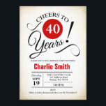 Invitación 40.º Fiesta de cumpleaños - Blanco negro rojo<br><div class="desc">40.ª invitación a la fiesta de cumpleaños en negro blanco rojo con un fondo retro cremoso. ¡Salud a 40 años! Se puede personalizar en cualquier año. Por favor,  envíeme un mensaje si necesita más personalización.</div>