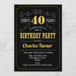 Invitación 40.º Fiesta de cumpleaños - Blanco Oro Negro<br><div class="desc">40.ª Invitación a la fiesta de cumpleaños. Elegante diseño retro negro,  dorado,  blanco con diseño de pizarra y fuente de guión. ¡Salud a 40 años! Mándame un mensaje si necesitas más personalización.</div>