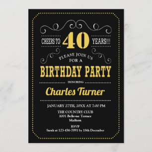 Invitación 40.º Fiesta de cumpleaños - Blanco Oro Negro