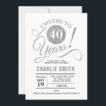 Invitación 40.º Fiesta de cumpleaños - Blanco plateado<br><div class="desc">40.ª invitación a la fiesta de cumpleaños en falso purpurina de plata y blanco. Presenta un tipo de letra de guión de tipografía elegante. ¡Salud a 40 años! Se puede personalizar en cualquier edad. Perfecto para una elegante celebración de los cumpleaños de las mujeres</div>