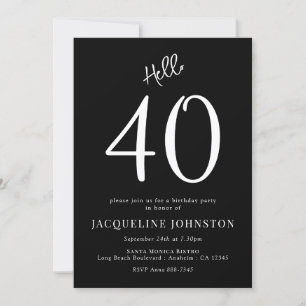 Invitación 40.º Fiesta De Cumpleaños Blanco Y Negro