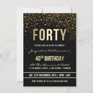 Invitación 40.º Fiesta de cumpleaños   Confetti de oro deslum