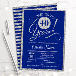 Invitación 40.º Fiesta de cumpleaños - CUALQUIER EDAD Plata A<br><div class="desc">40.ª invitación a la fiesta de cumpleaños para hombres y mujeres. Elegante carta de invitación en azul real con falso Relieve metalizado purpurina de plata. Caracteriza el tipo de letra del script de tipografía. ¡Salud a 40 años! Se puede personalizar en cualquier año. Perfecto para una celebración de cumpleaños adultos....</div>