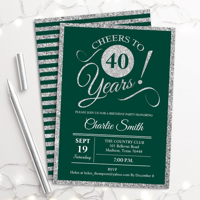 Invitación 40.º Fiesta de cumpleaños - CUALQUIER EDAD Plata v (Subido por el creador)