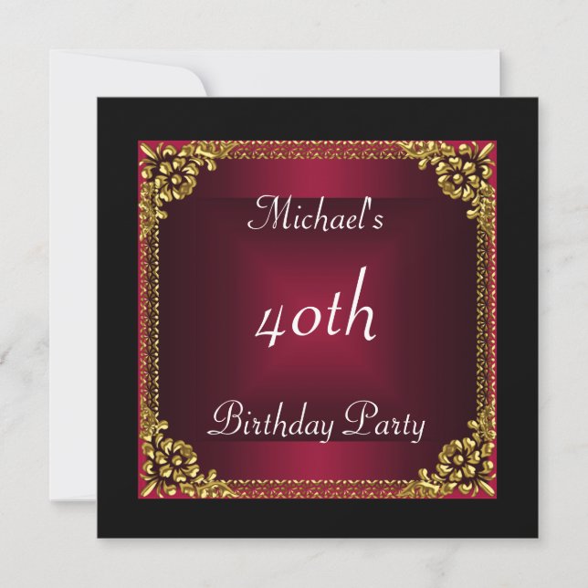 Invitación 40.º Fiesta de cumpleaños Deco de Arte Rojo Negro (Anverso)