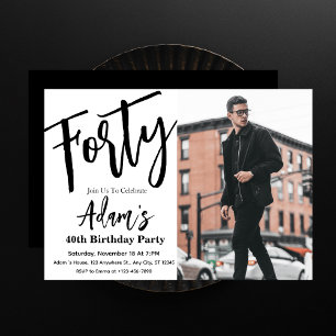 Invitación 40.º Fiesta de cumpleaños del Moderno blanco y neg