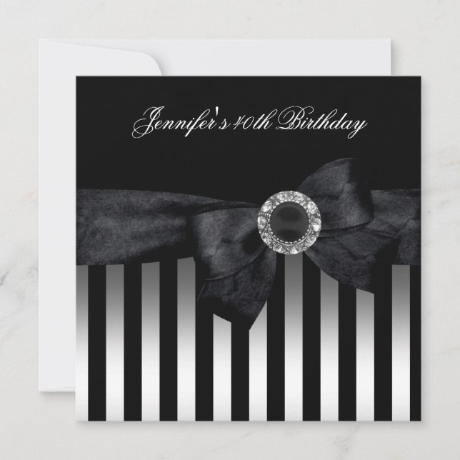 Invitación 40.º Fiesta de cumpleaños Diamante de franja blanc (Anverso)
