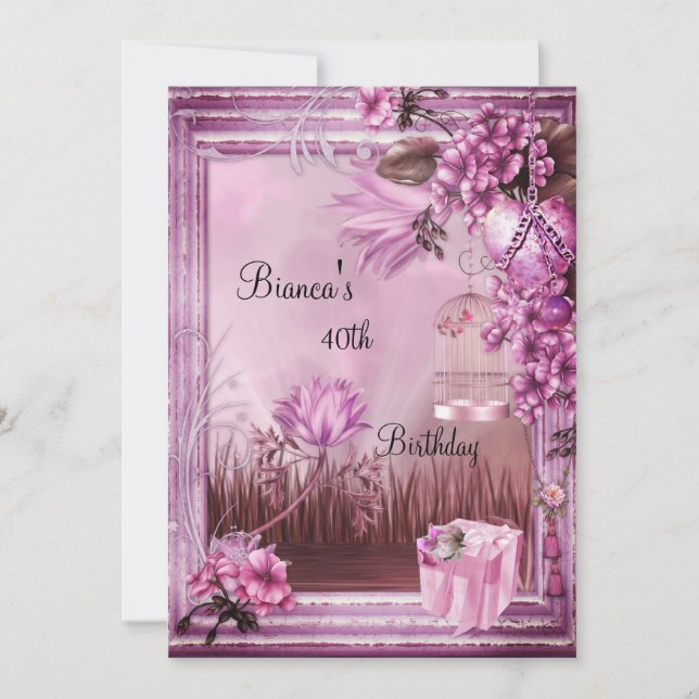 Invitación 40.º Fiesta de cumpleaños elegante caja de regalo  (Anverso)