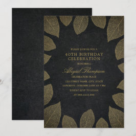 Invitación 40.º Fiesta de cumpleaños elegante hojas de oro ne