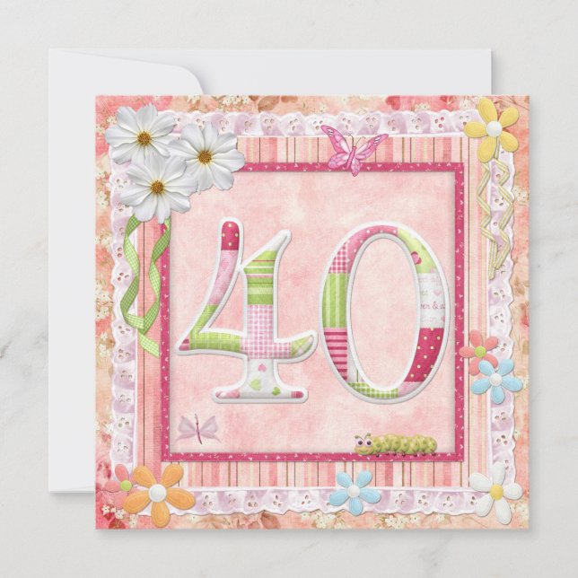 Invitación 40.º fiesta de cumpleaños estilo scrapbooking (Anverso)