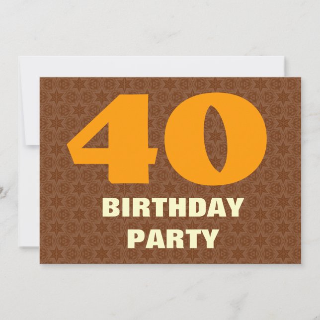 Invitación 40.º Fiesta de cumpleaños Estrellas Gold Brown Ver (Anverso)