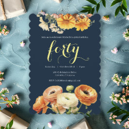 Invitación 40.º Fiesta de cumpleaños Flores Naranjas botánica
