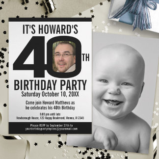 Invitación 40.º fiesta de cumpleaños foto en blanco negro
