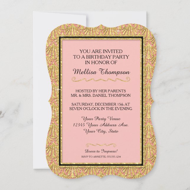 Invitación 40.º Fiesta de cumpleaños Glam Gran Gatsby Style (Reverso)