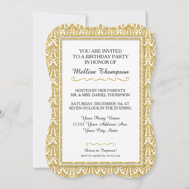 Invitación 40.º Fiesta de cumpleaños Glam Gran Gatsby Style (Reverso)