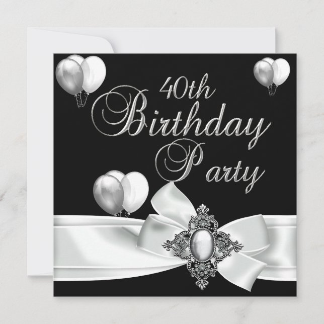 Invitación 40.º Fiesta de cumpleaños Globos de plata blanca n (Anverso)