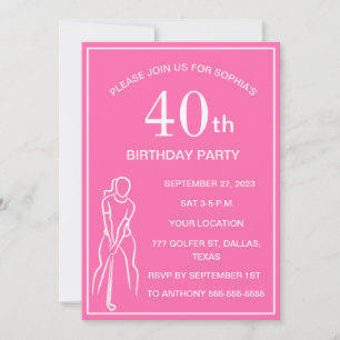 Invitación 40.º Fiesta de cumpleaños Golfer Pink Ladies Golf 