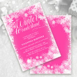 Invitación 40.º Fiesta de cumpleaños invierno maravilla rosa<br><div class="desc">La elegante invitación de invierno a la maravillosa tierra de los 40 años incluye una hermosa caligrafía rodeada por un exuberante copo de nieve y un borde de nieve. Los copos de nieve brotan sobre el fondo rosa brillante del bonito. En realidad, puede cambiar el color de fondo a cualquier...</div>