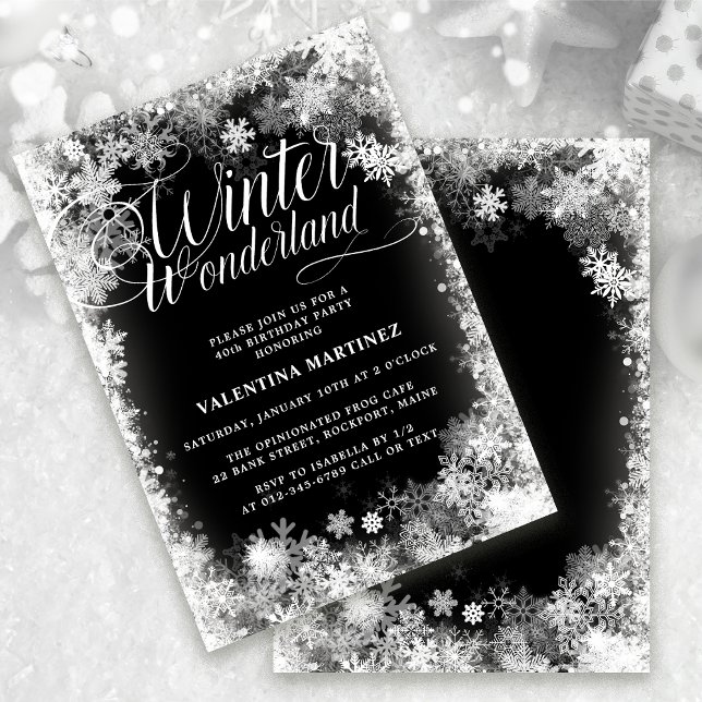 Invitación 40.º Fiesta de cumpleaños Invierno Wonderland Snow (Subido por el creador)