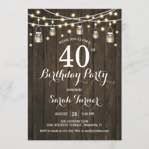 Invitación 40.º Fiesta de cumpleaños - Madera rústica
