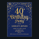 Invitación 40.º Fiesta de cumpleaños - Marina y Oro<br><div class="desc">40.ª Invitación a la fiesta de cumpleaños. Elegante diseño en azul marino y falso oro purpurina. Presenta un diseño elegante de tipo de letra y letra de guión. Mándame un mensaje si necesitas edad personalizado.</div>