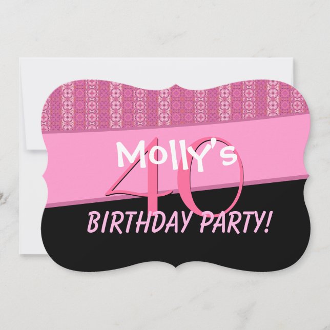 Invitación 40.º Fiesta de cumpleaños Modelo de patrón rosado  (Anverso)