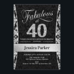 Invitación 40.º Fiesta de cumpleaños - negro plateado<br><div class="desc">40.ª invitación a la fiesta de cumpleaños en negro y plata. Elegante carta de invitación con falsos purpurinas de plata y diamantes. Presenta el patrón de damasco y el tipo de letra del guión. ¡Fabuloso a los cuarenta! El diseño clásico es perfecto para un fiesta elegante. Por favor, envíame un...</div>