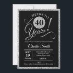 Invitación 40.º Fiesta de cumpleaños - negro plateado CUALQUI<br><div class="desc">40.ª invitación a la fiesta de cumpleaños para mujeres y hombres. Elegante carta de invitación en falso purpurina plateado y negro. Caracteriza el tipo de letra de la tipografía del guión. ¡Salud a 40 años! Se puede personalizar en cualquier edad. Perfecto para una elegante celebración de un día de hitos....</div>