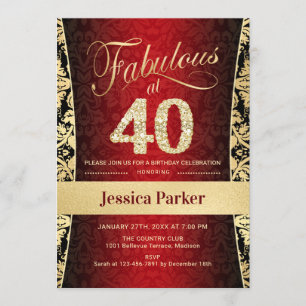 Invitación 40.º Fiesta de cumpleaños - Negro rojo dorado