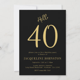 Invitación 40.º Fiesta De Cumpleaños Negro Y Oro