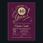 Invitación 40.º Fiesta de cumpleaños - Oro de Borgoña<br><div class="desc">40.ª invitación a la fiesta de cumpleaños en marrón oscuro con un falso patrón de oro purpurina. Presenta el tipo de letra de guión de tipografía de moda. Diseño sencillo y moderno, perfecto para un fiesta elegante. ¡Salud a 40 años! ¡Se puede personalizar en cualquier edad! Por favor, envíeme un...</div>