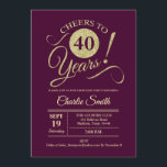 Invitación 40.º Fiesta de cumpleaños - Oro de Borgoña<br><div class="desc">40.ª invitación a la fiesta de cumpleaños en marrón oscuro con un falso patrón de oro purpurina. Presenta el tipo de letra de guión de tipografía de moda. Diseño sencillo y moderno, perfecto para un fiesta elegante. ¡Salud a 40 años! ¡Se puede personalizar en cualquier edad! Por favor, envíeme un...</div>