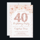 Invitación 40.º Fiesta de cumpleaños - Oro rosa blanco<br><div class="desc">40.ª invitación a la fiesta de cumpleaños de las mujeres. Elegante carta de invitación floral en blanco,  rosa rubor y oro rosa purpurina falso. Incluye tipografía y letras de diamante. Perfecto para una celebración de cumpleaños adulto.</div>