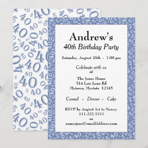 Invitación 40.º Fiesta de cumpleaños - Patrón de números azul
