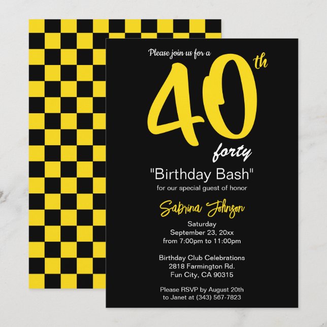 Invitación 40.º Fiesta de cumpleaños | PERSONALIZAR (Anverso / Reverso)