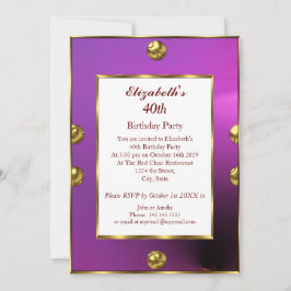 Invitación 40.º Fiesta de cumpleaños Purple Gold